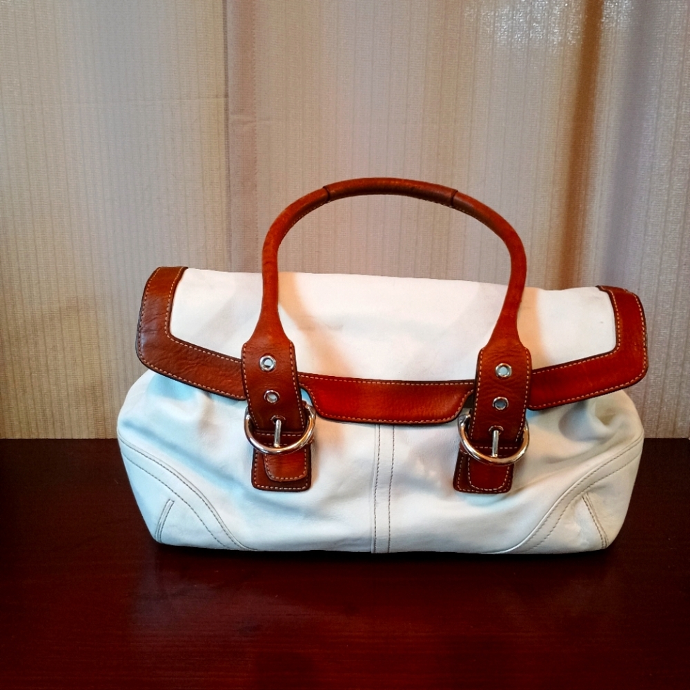 Coach White and Brown Leather Satchel
